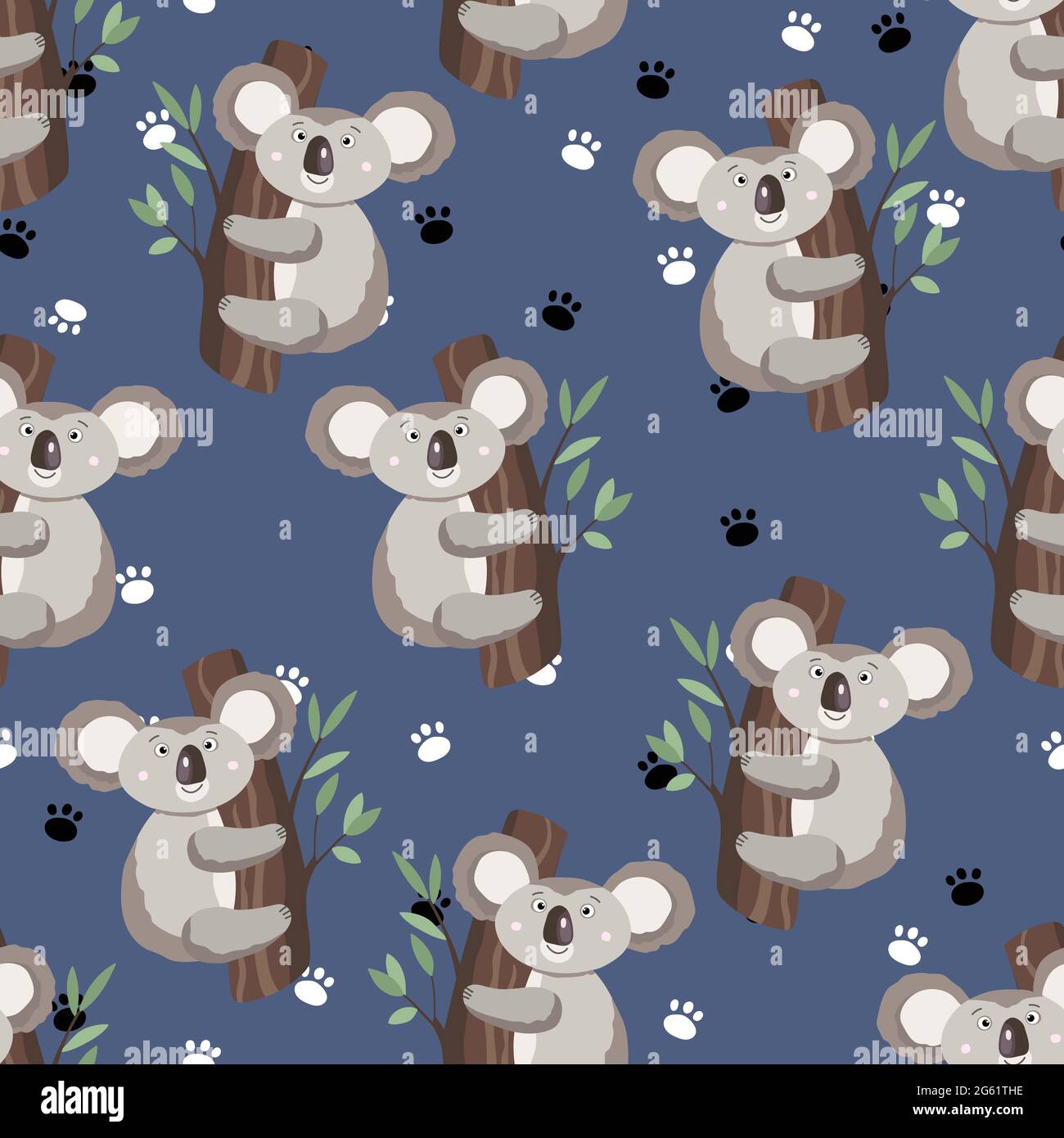 Motif Sans Couture Avec Bebe Koala Mignon Et Empreinte Sur Fond De Couleur Animaux Australiens Amusants Carte Cartes Postales Pour Enfants Illustration Vectorielle Plate Image Vectorielle Stock Alamy