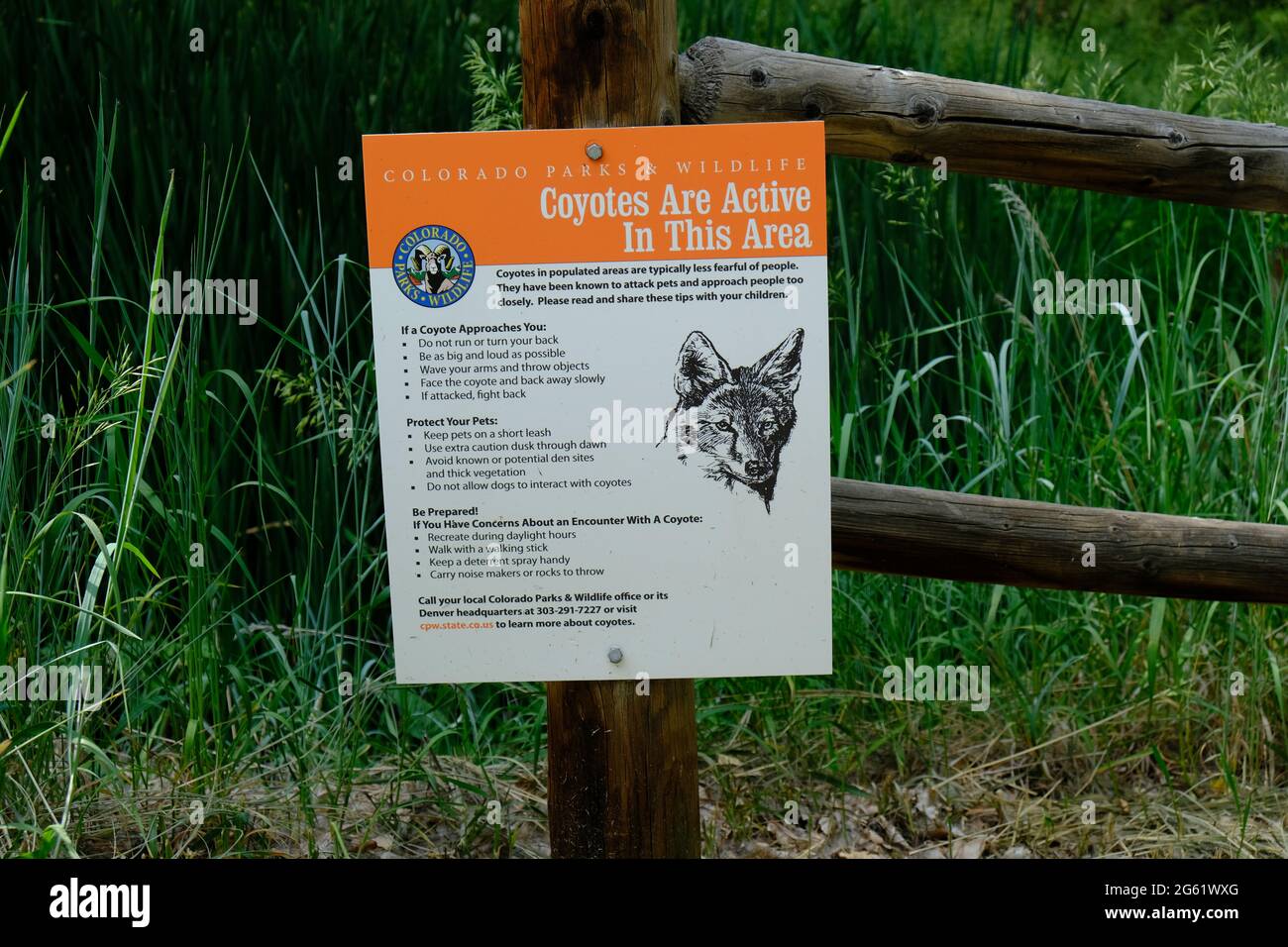 Colorado Parks & Wildlife - panneau d'avertissement Coyote Banque D'Images