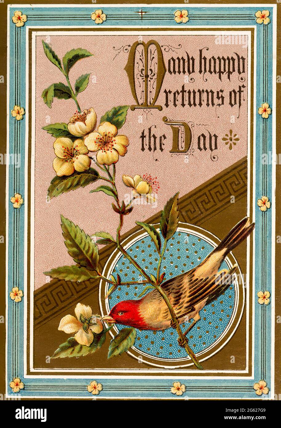 Vintage Retro Joyeux Anniversaire Enfants Meilleurs Voeux Carte Postale Fleurs Oiseau Beaucoup Heureux Retours De La Journee Photo Stock Alamy