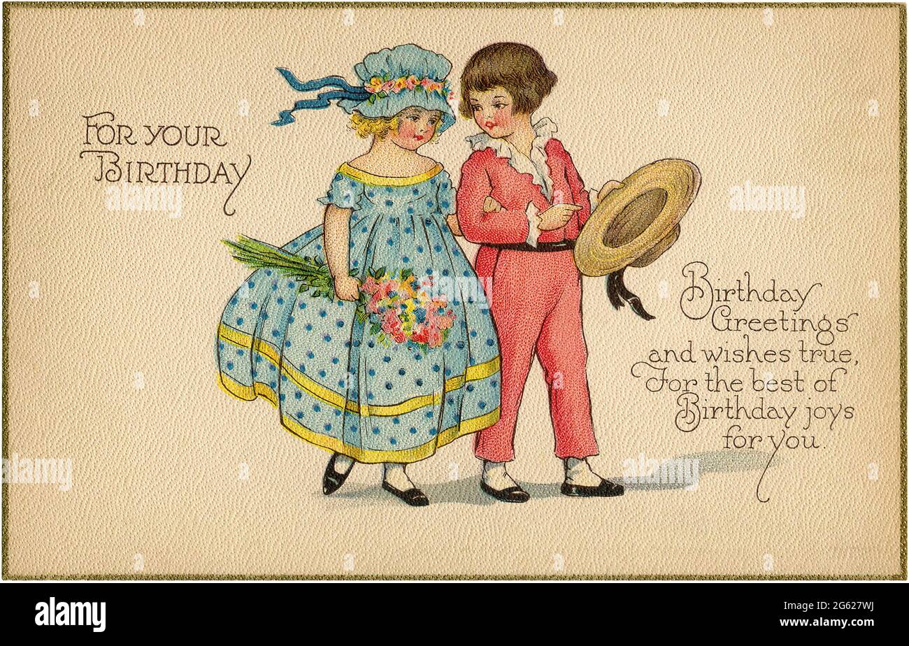 Joyeux Anniversaire Voeux Carte Postale Vinatge Retro Mignon Photo Stock Alamy
