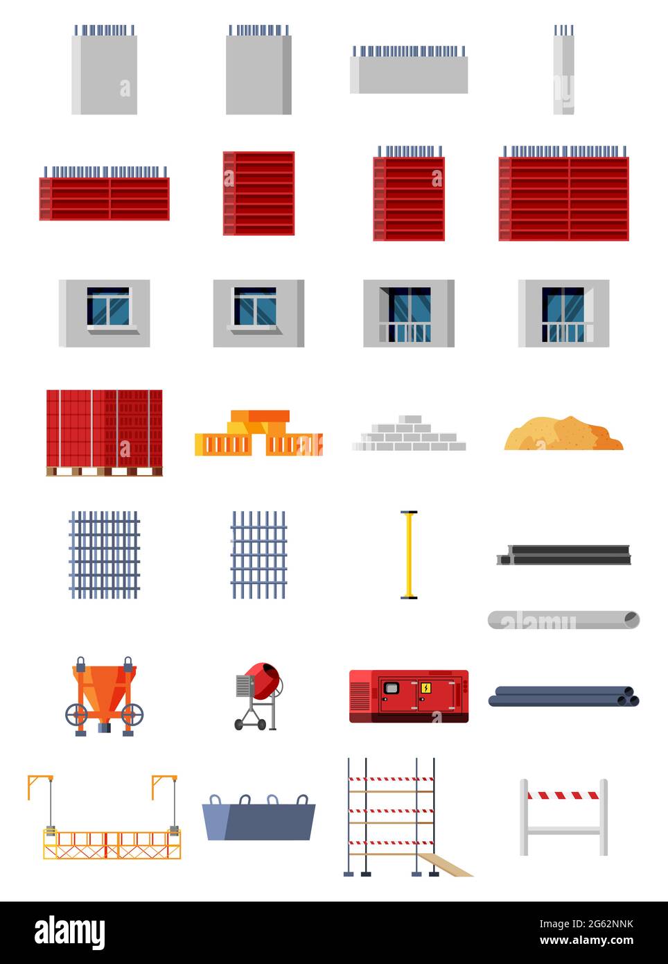 Ensemble de matériaux et d'équipements de construction. Illustration de Vecteur