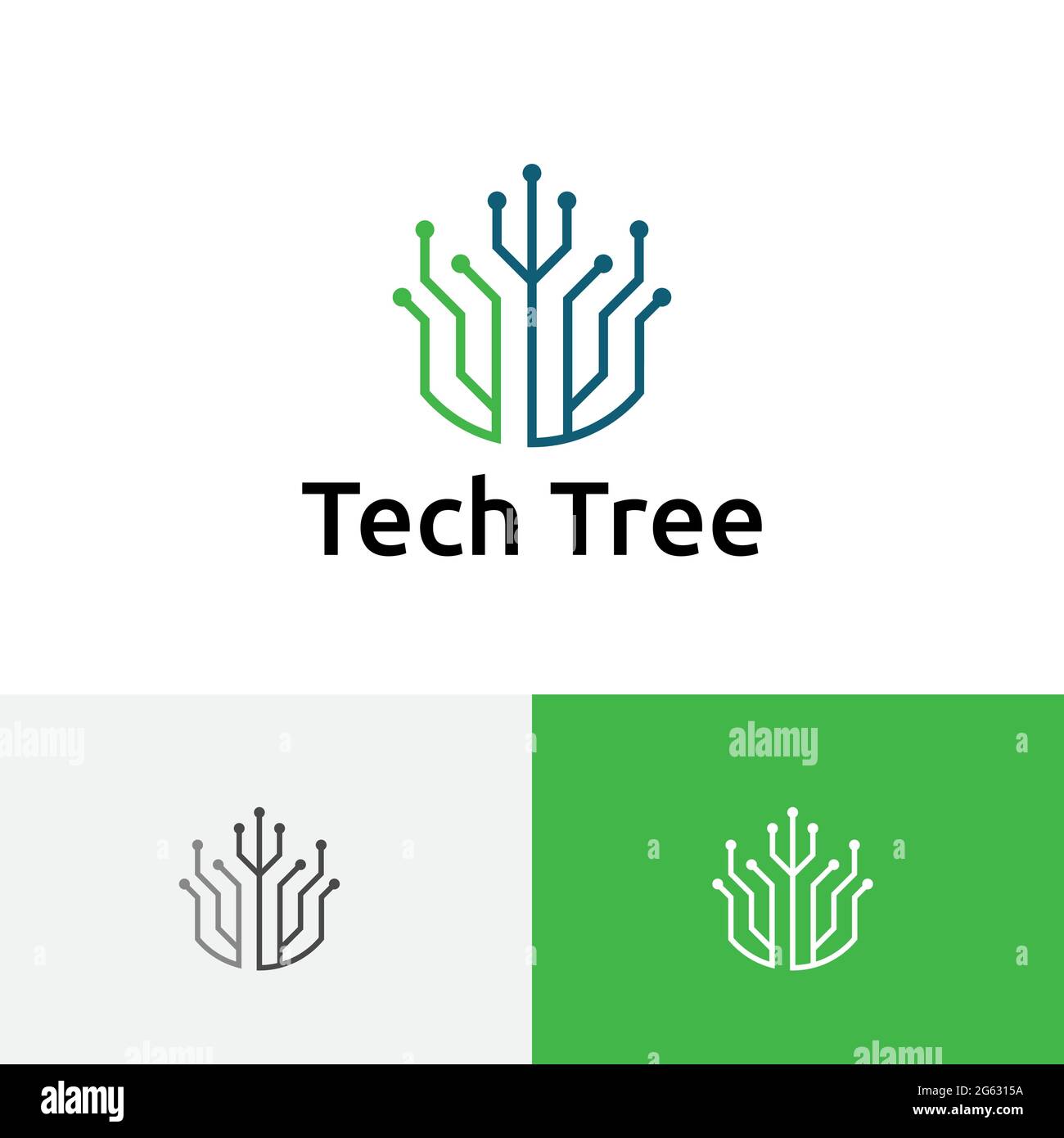 Logo électronique de l'ordinateur de la branche de circuit de l'arbre technologique Illustration de Vecteur