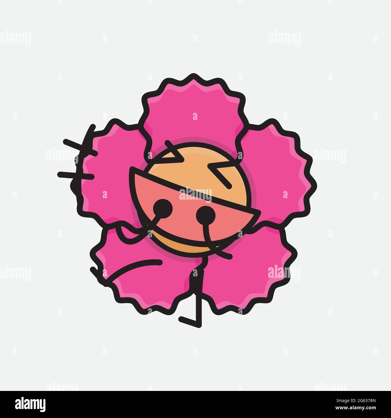 Illustration vectorielle du personnage de fleur avec un visage mignon, des mains simples et des dessins de jambe sur un arrière-plan isolé. Style plat de dessin animé. Illustration de Vecteur