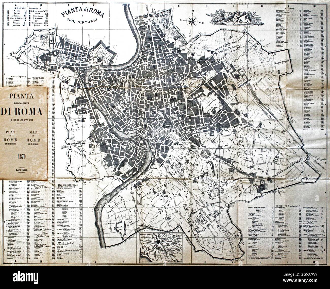 Ancienne carte de Rome, Italie et ses environs imprimée en 1870 Banque D'Images