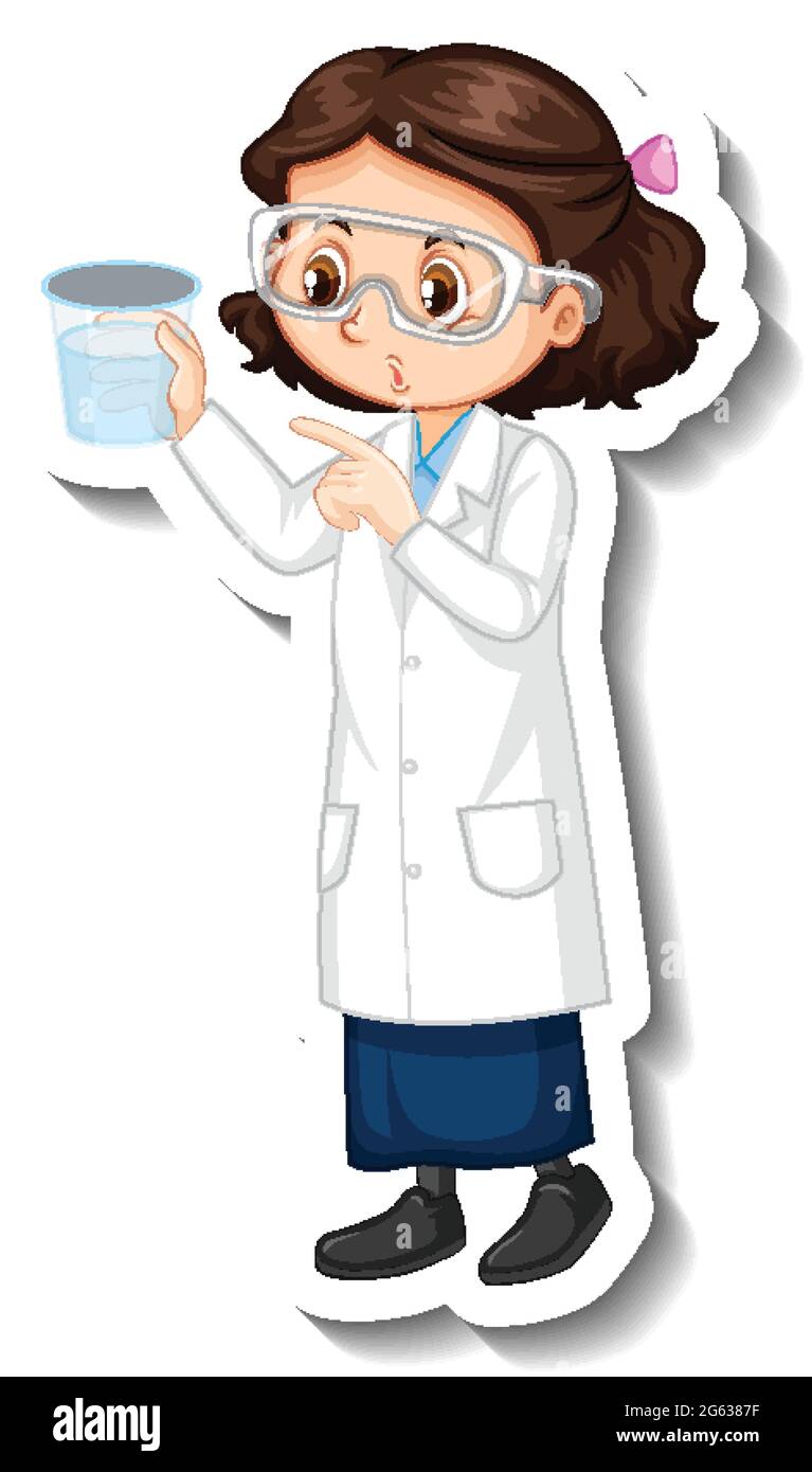 Scientifique fille personnage de dessin animé avec science expérience objet illustration Illustration de Vecteur