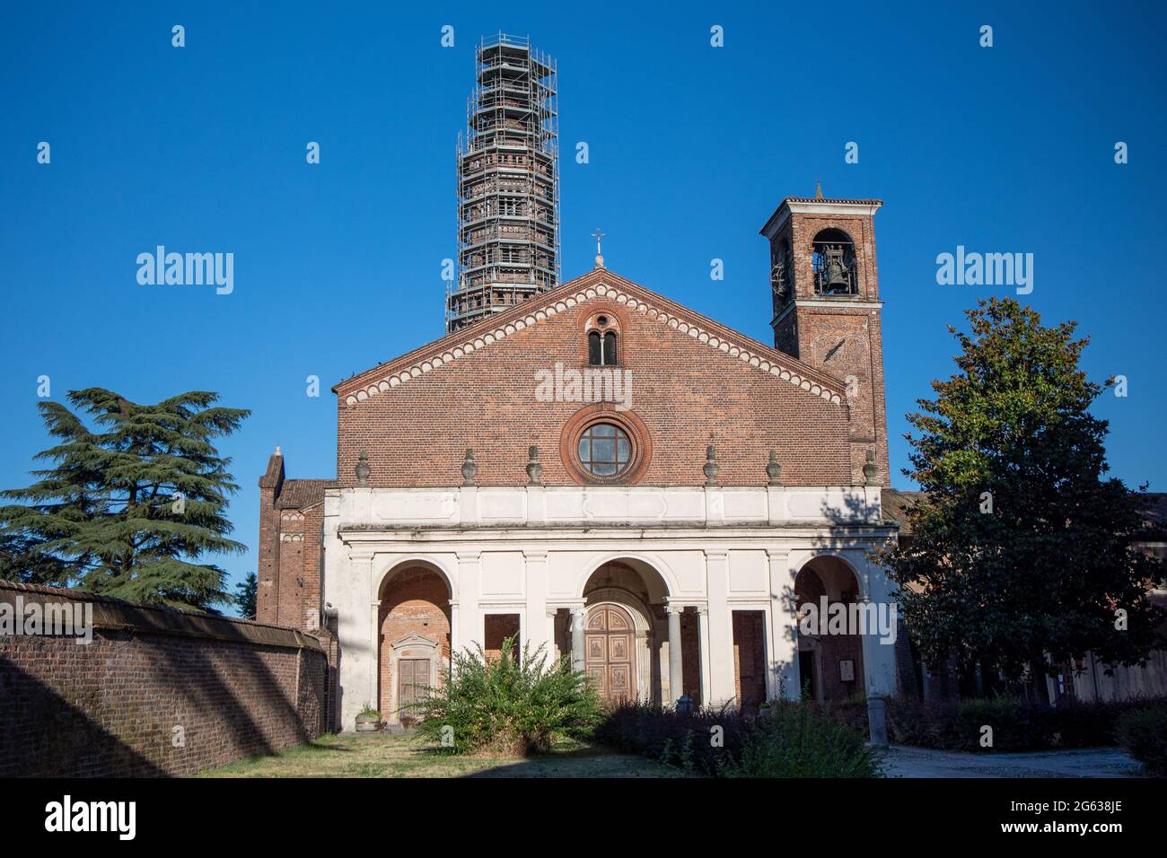 Milan, Italie, 1er juillet 2021 - travaux de restauration du clocher de l'abbaye de Chiaravalle Banque D'Images