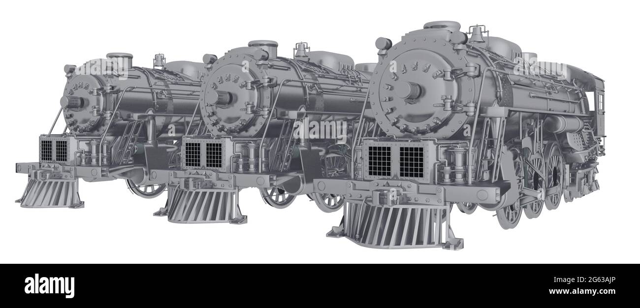 Vieilles locomotives à vapeur isolées sur fond blanc Banque D'Images