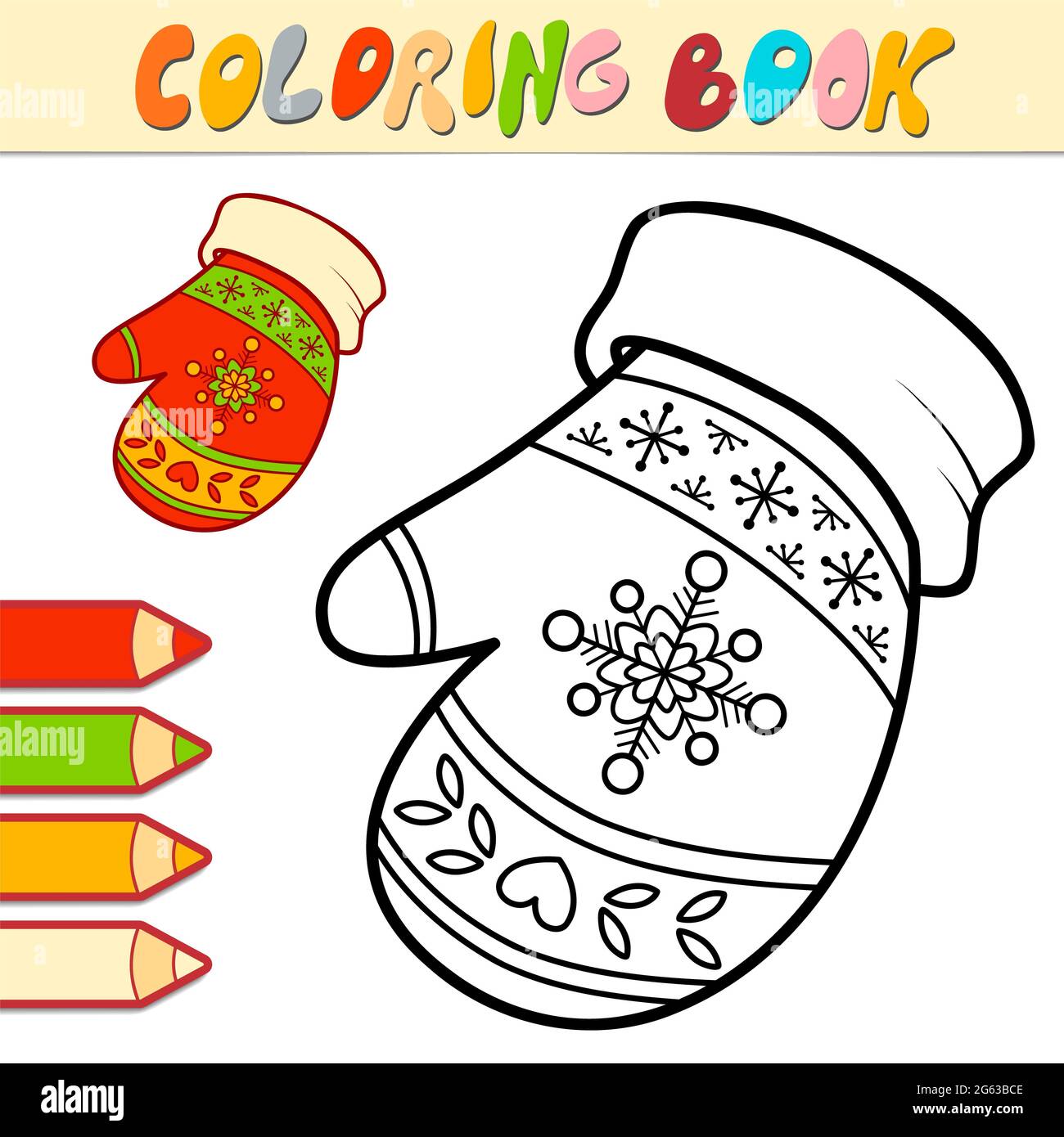 Livre de coloriage ou page pour enfants. Illustration noire et blanche des  moufles de Noël Photo Stock - Alamy