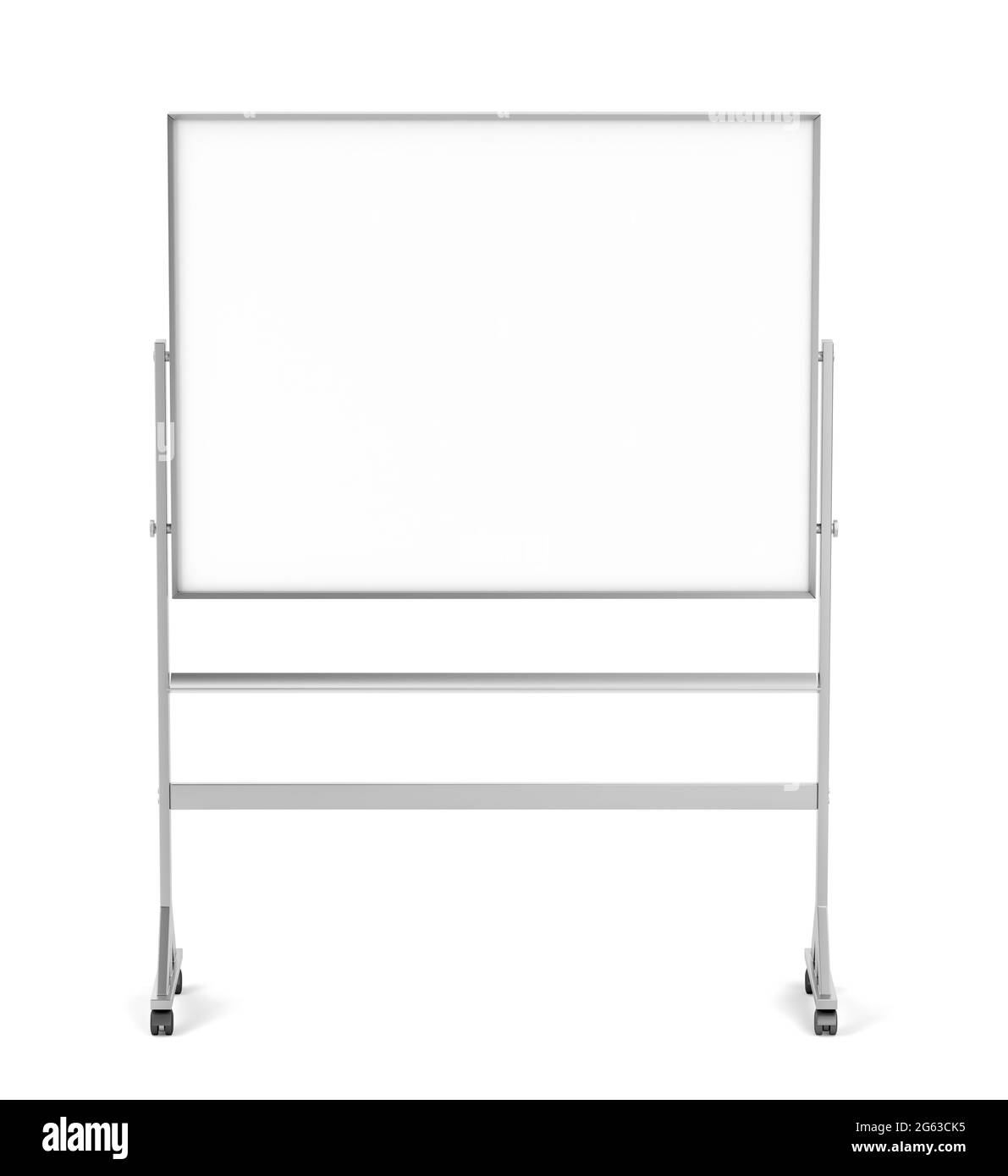 Vue avant du tableau blanc de l'école mobile, isolé sur fond blanc Banque D'Images