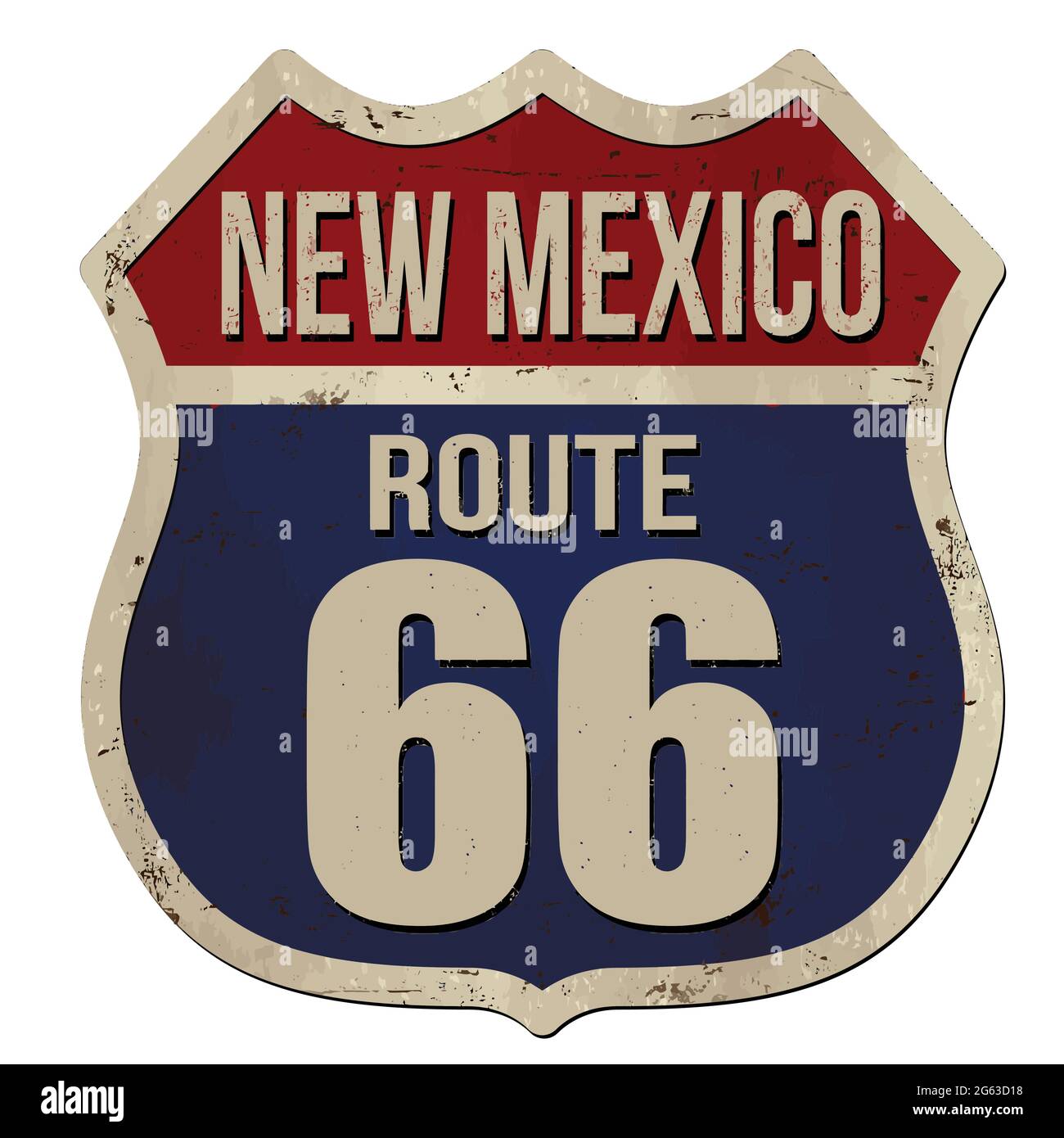 Nouveau-Mexique, route 66 panneau en métal rouillé vintage sur fond blanc, illustration vectorielle Illustration de Vecteur