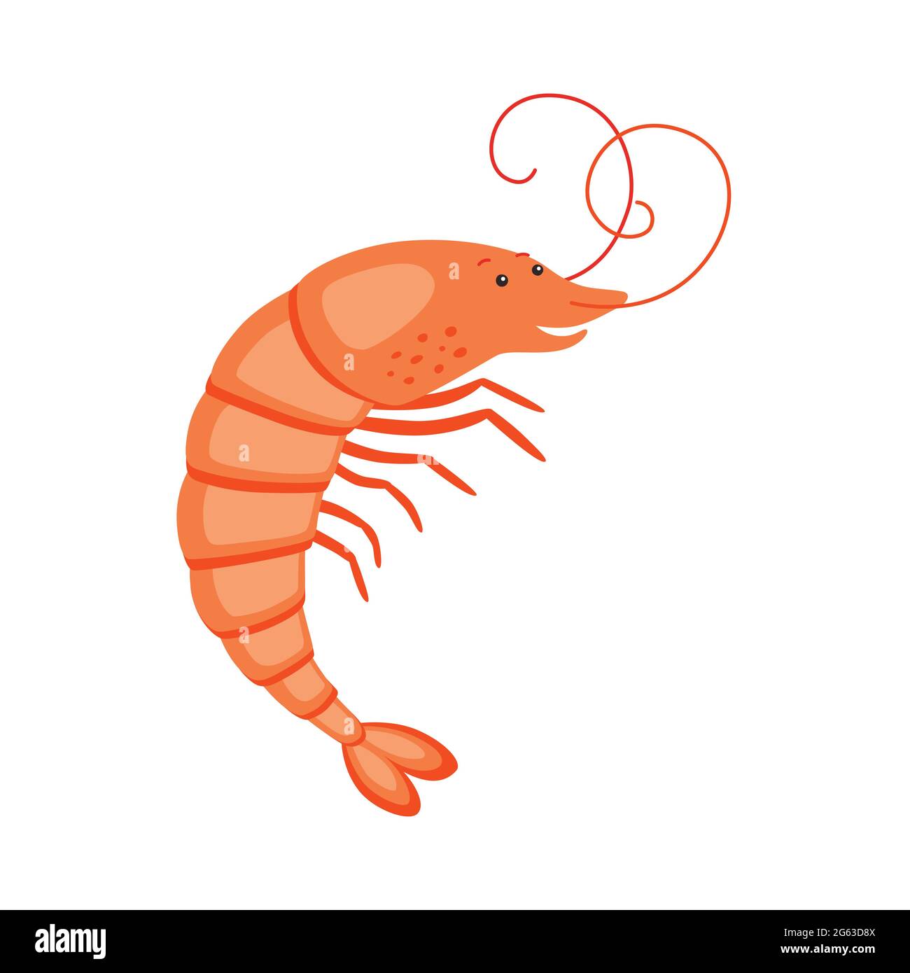 Crevettes sur fond blanc personnage de dessin animé plat Illustration de Vecteur