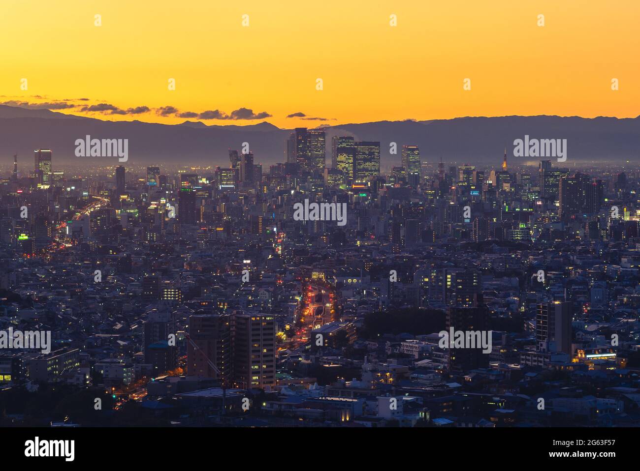 Paysage de la ville de nagoya, capitale de la préfecture d'Aichi au japon au crépuscule Banque D'Images