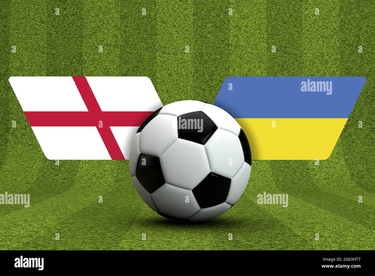 Angleterre contre. Match de football de l'Ukraine. Drapeaux et football. Rendu 3D Banque D'Images