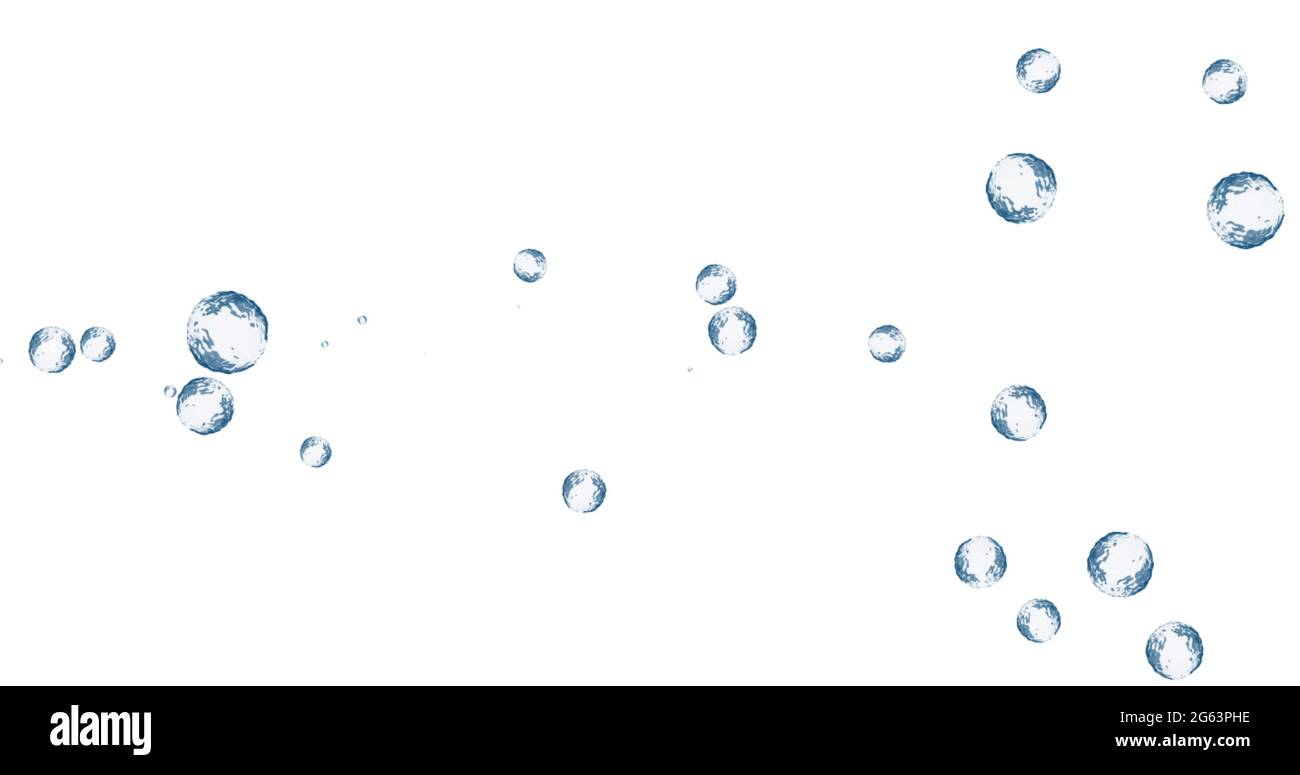 Illustration de plusieurs bulles bleues translucides flottant sur un arrière-plan blanc Banque D'Images