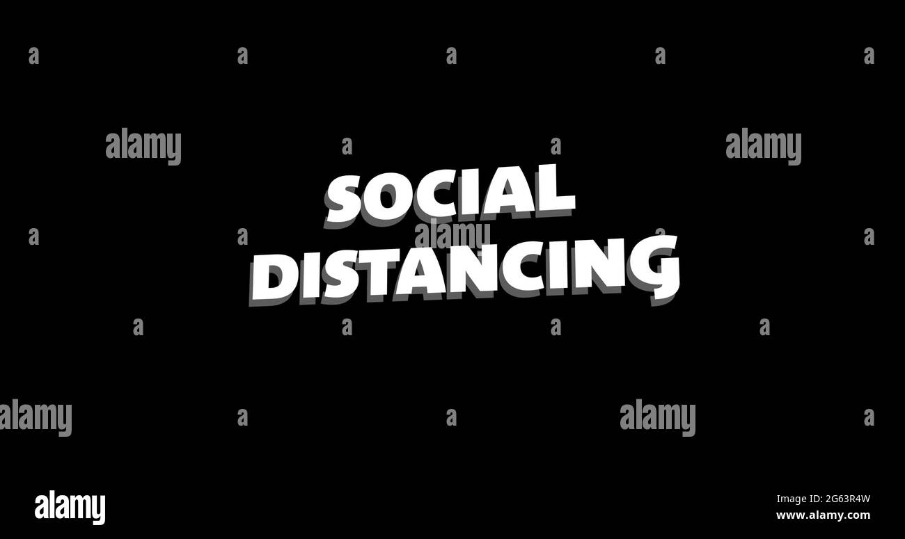 Social distancer le texte se dissolvant sur fond noir Banque D'Images