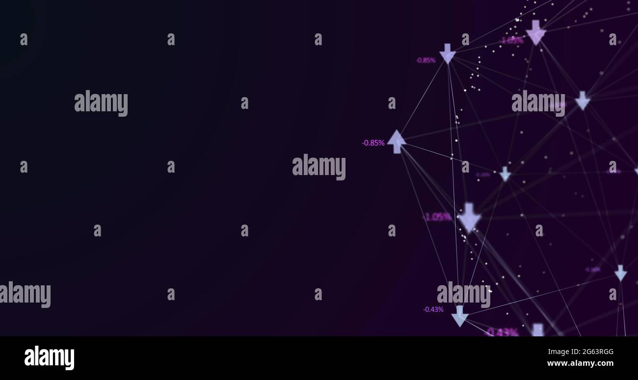 Image de l'interface numérique et des connexions réseau avec des flèches et des chiffres qui augmentent sur le bac violet Banque D'Images