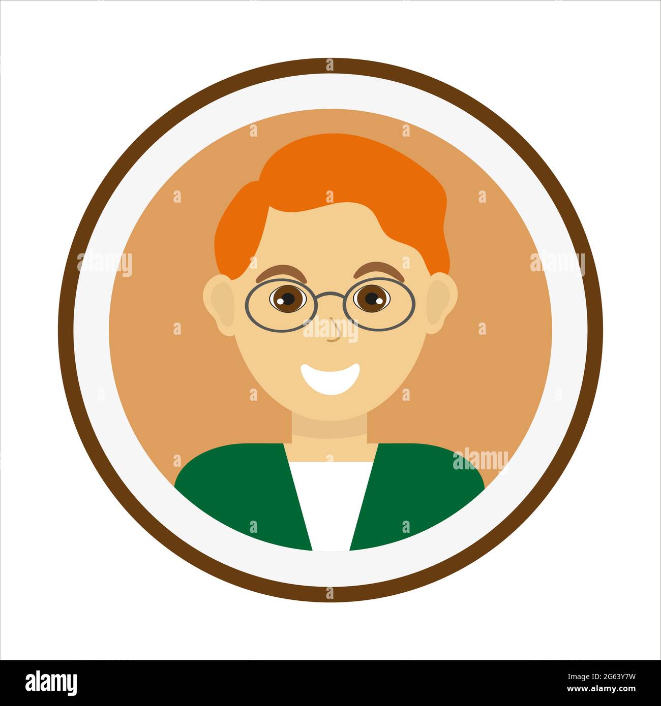 Visage d'homme souriant avec des cheveux rouges et portant des lunettes Illustration de Vecteur