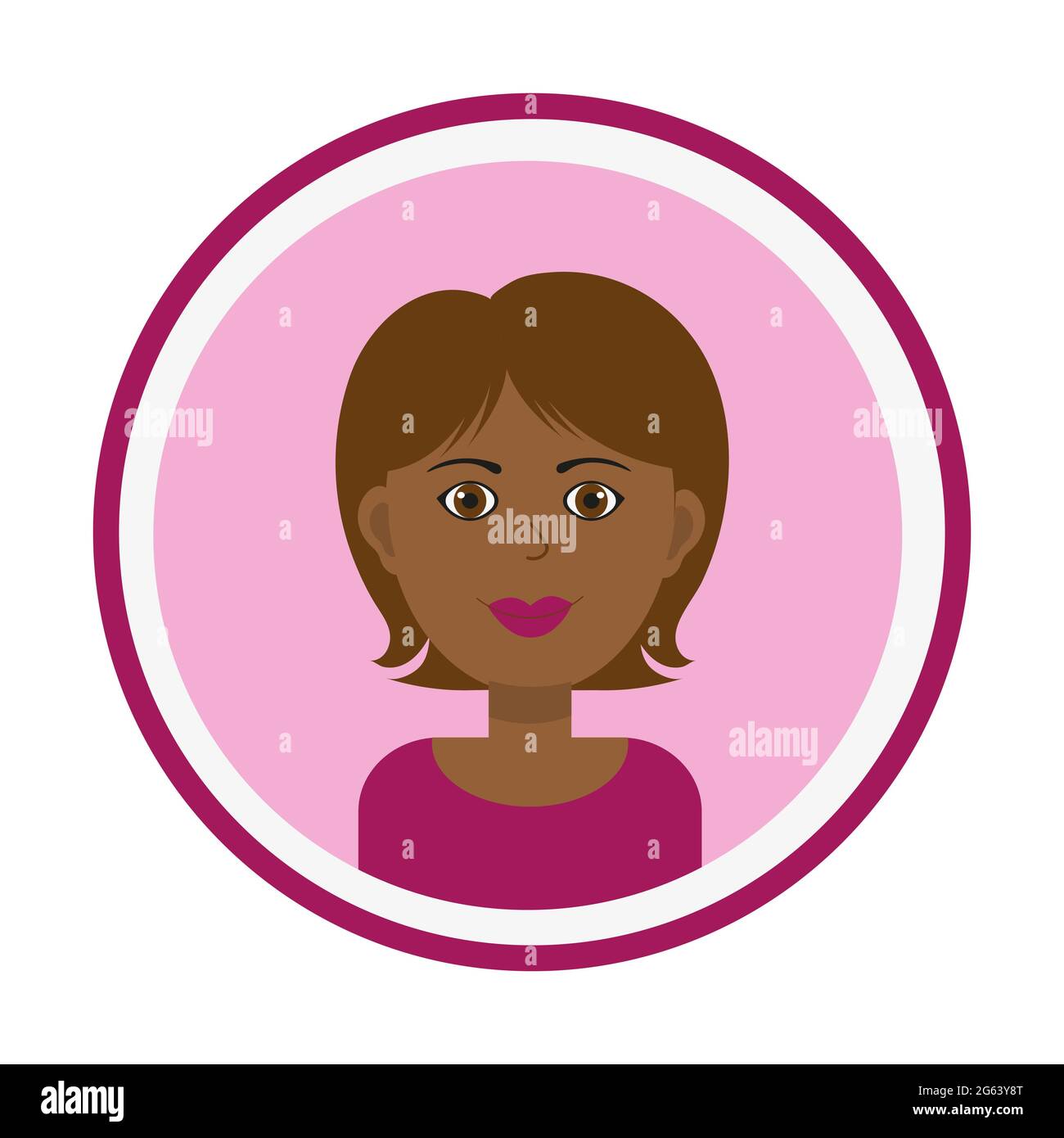 Mignon portrait de femme noir sur fond rose. Illustration de Vecteur
