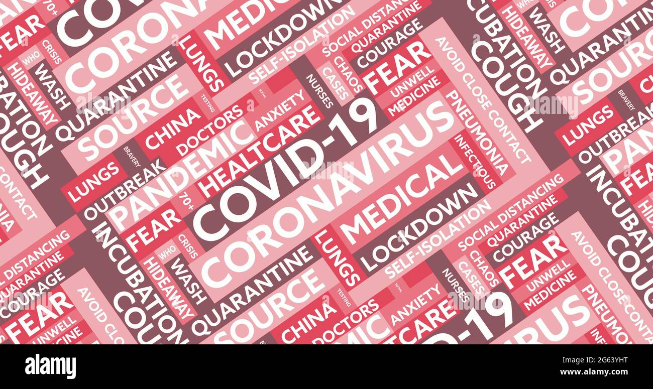Les textes du concept de coronavirus dans des bannières colorées se déplaçant sur fond rose Banque D'Images