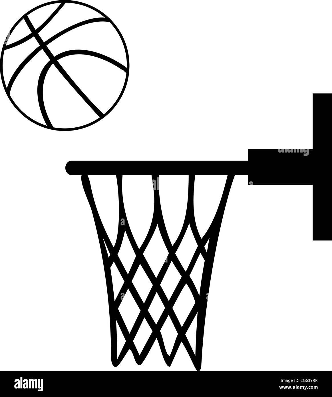 Le ballon de basket-ball Silhouette passe dans le panier. Icône d'illustration Illustration de Vecteur