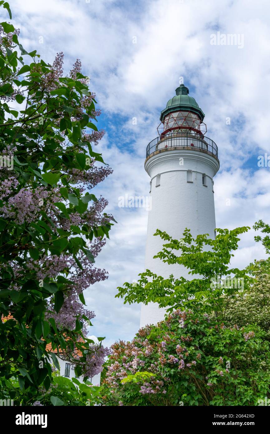 Stevns Klint, Danemark - 12 juin 2021 : vue sur le phare de Stevns, sur la côte est du Danemark, lors d'une belle journée d'été Banque D'Images