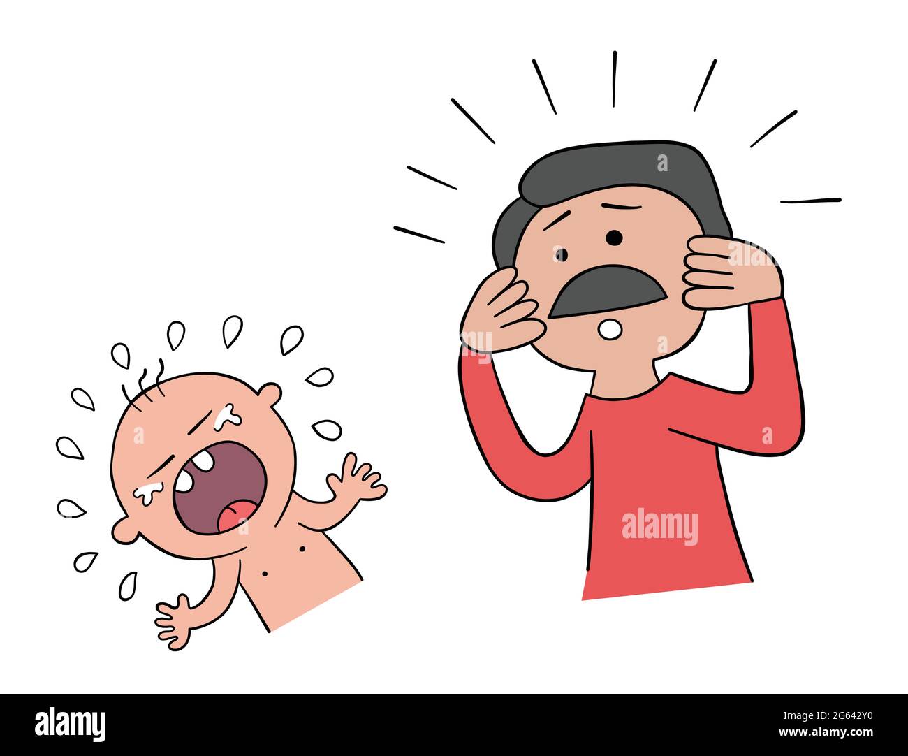 Dessin Anime Bebe Pleure Et Son Pere Ne Sait Pas Quoi Faire Illustration Vectorielle Contours Colores Et Noirs Image Vectorielle Stock Alamy