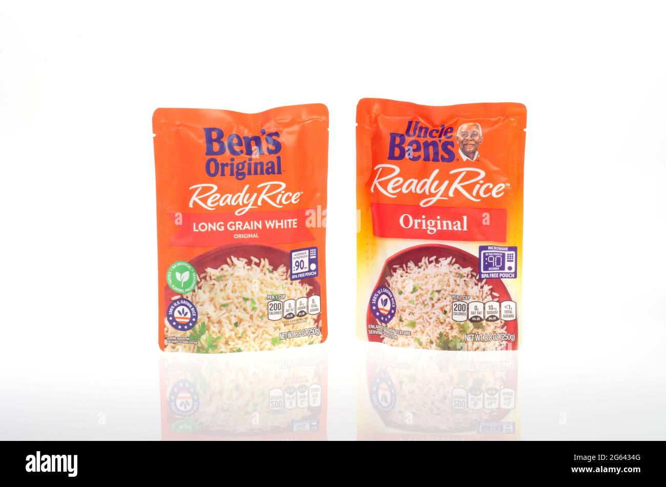 La pochette de riz originale de New Ben ainsi que la pochette originale d'Uncle Ben Banque D'Images