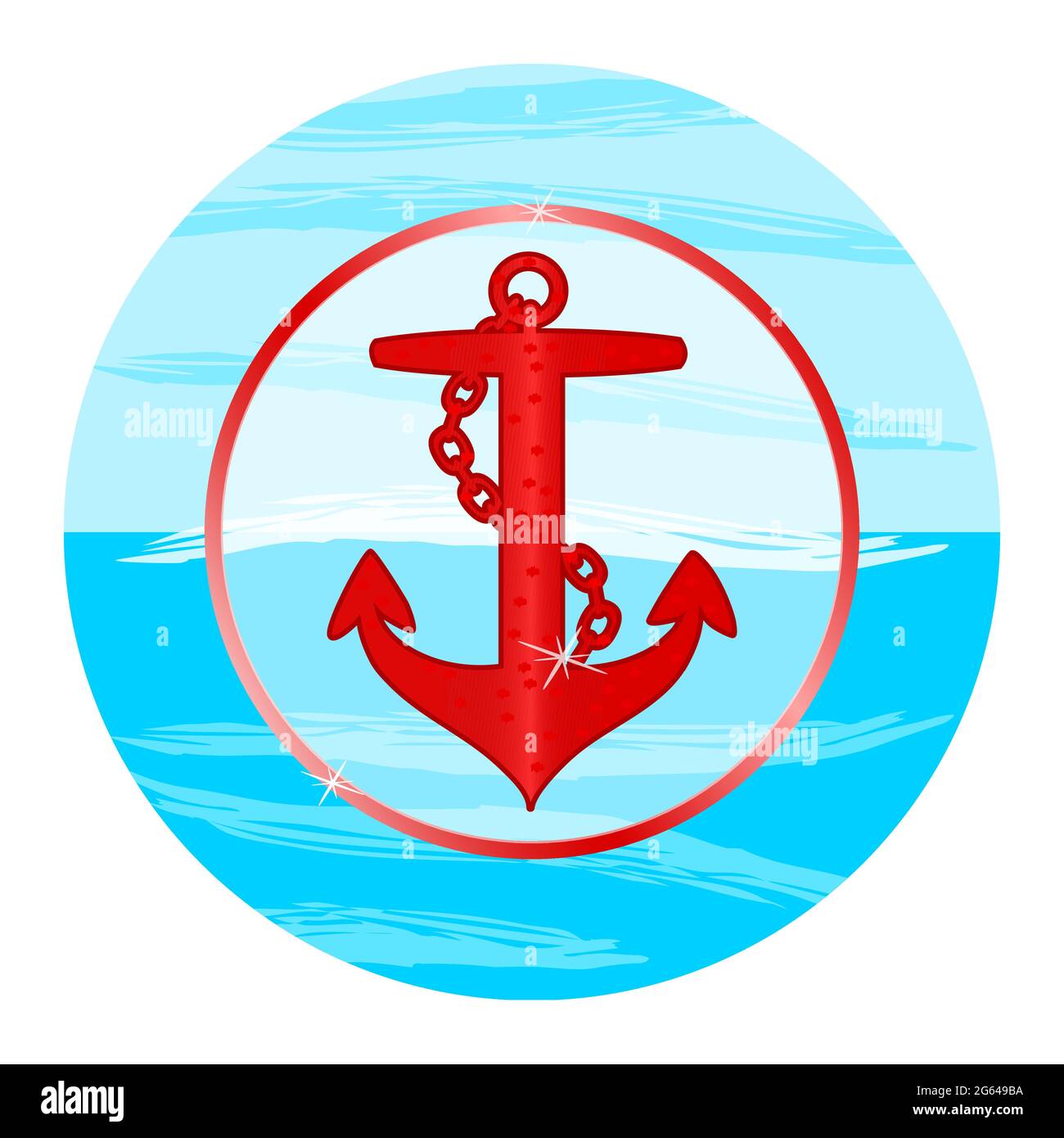 Emblème d'ancrage avec cadre circulaire isolé sur fond blanc. Signe nautique rond, symbole ou icône.modèle de logotype marin.Illustration vectorielle de stock Illustration de Vecteur