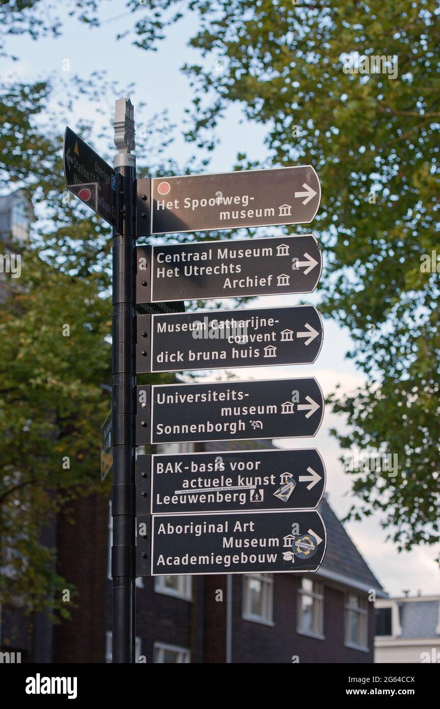 Panneaux pour les attractions d'Utrecht, pays-Bas Banque D'Images