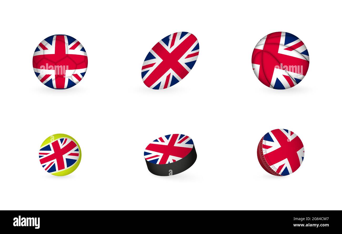 Équipement sportif avec drapeau du Royaume-Uni. Jeu de football, rugby, basket-ball, tennis, hockey, Cricket. Illustration de Vecteur