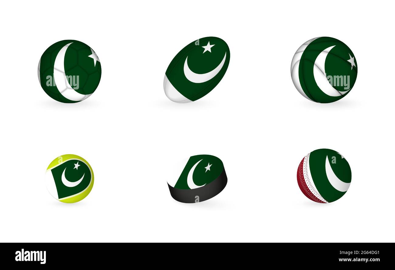 Équipement sportif avec drapeau du Pakistan. Jeu de football, rugby, basket-ball, tennis, hockey, Cricket. Illustration de Vecteur