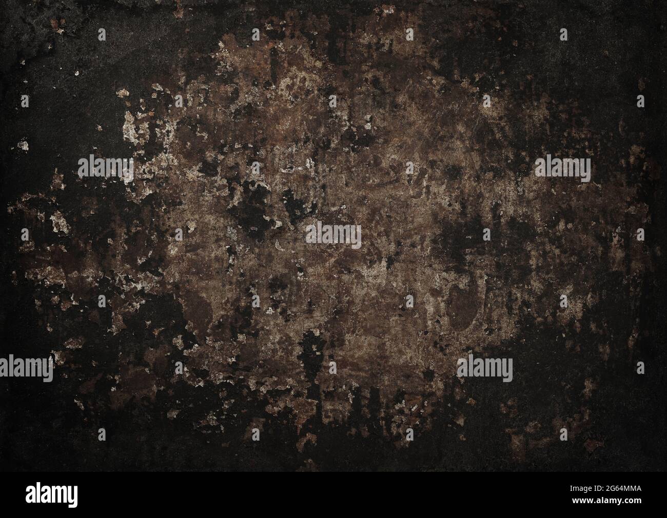 Gros plan brun grunge abstrait texture inégale de fond de la vieille surface en métal rouillé et érodé avec cadre de vignetage foncé Banque D'Images