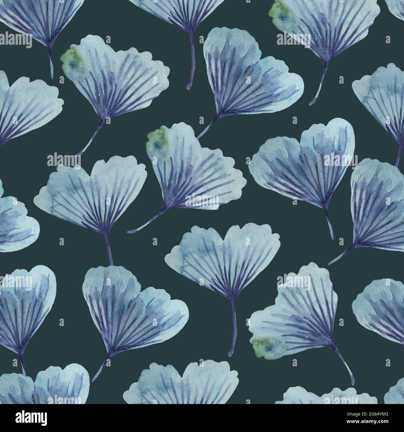 Aquarelle texture régulière sans couture avec feuilles de ginkgo biloba. Imprimé abstrait dessiné à la main. Banque D'Images