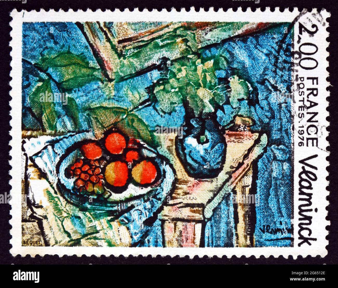 FRANCE - VERS 1976 : un timbre imprimé en France montre Still Life, peinture de Maurice de Vlaminck, vers 1976 Banque D'Images
