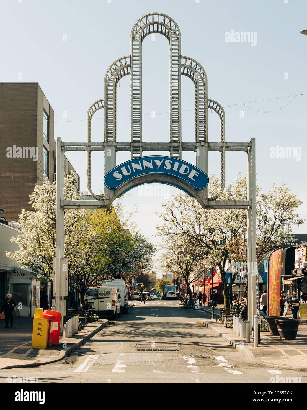 Un panneau de rue à un coin de rue, Sunnyside, Queens, New York Banque D'Images Un panneau de rue à un coin de rue, Sunnyside, Queens, New York Banque D'Images