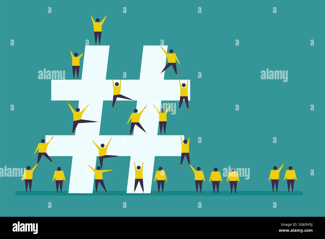 Les gens se rassemblent sur un panneau hashtag. Concept pour la campagne hashtag Illustration de Vecteur