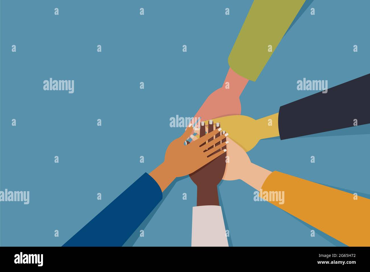 Illustration de mains multi-ethniques placées sur d'autres. Concept de travail d'équipe Illustration de Vecteur