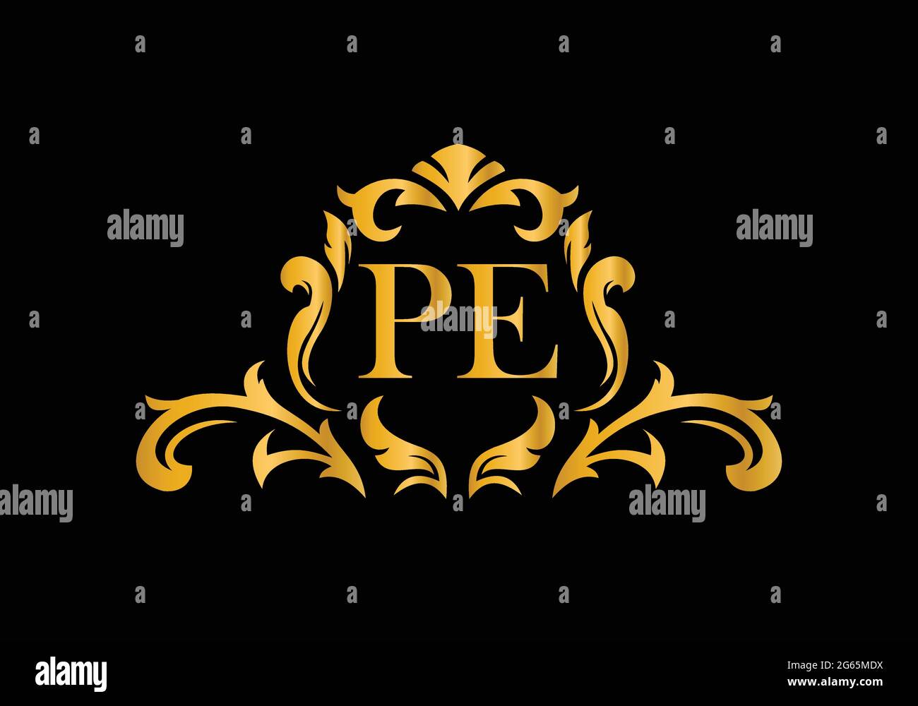 Lettres de luxe PE. Alphabet floral doré . Initiales du monogramme parfaitement pour les invitations de mariage, carte de voeux, logo, et autre design. Illustration de Vecteur