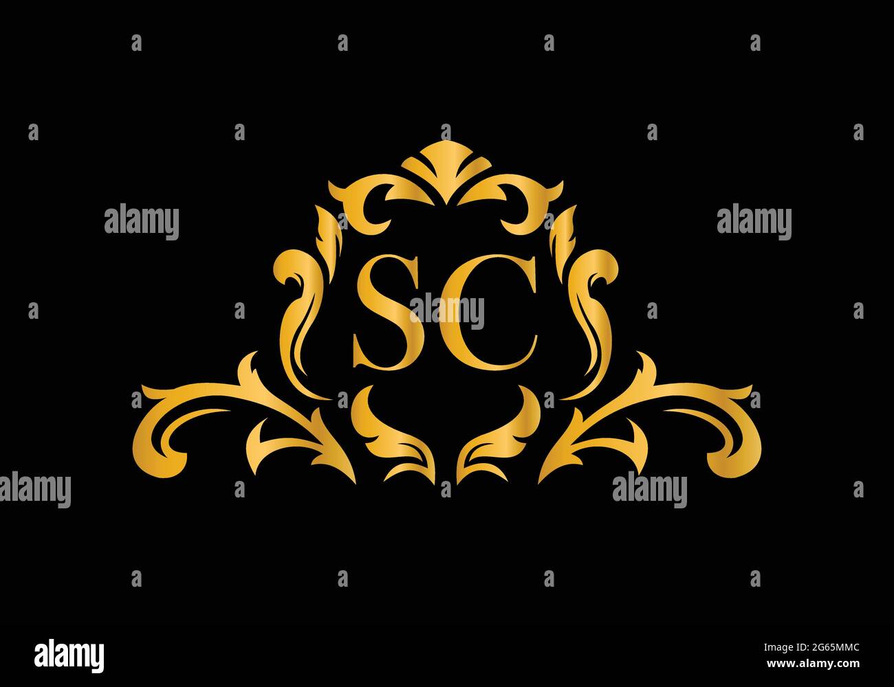 Lettres alphabétiques de luxe SC. Alphabet floral doré . Initiales du monogramme parfaitement pour les invitations de mariage, carte de voeux, logo, et autre design. Illustration de Vecteur