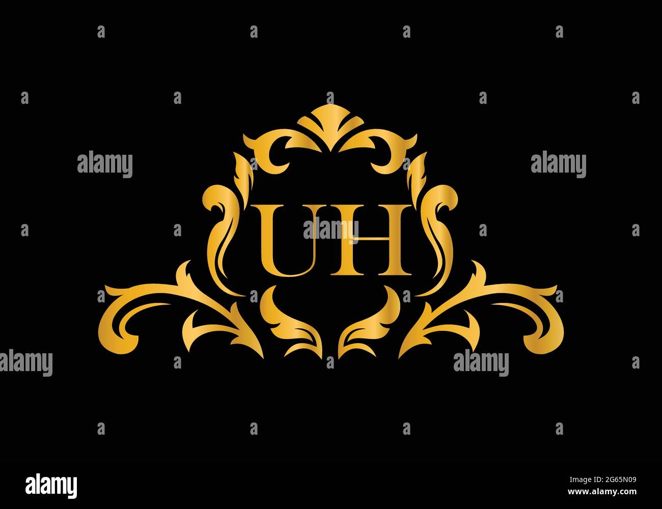 Lettres alphabétiques de luxe EUH. Alphabet floral doré . Initiales du monogramme parfaitement pour les invitations de mariage, carte de voeux, logo, et autre design. Illustration de Vecteur