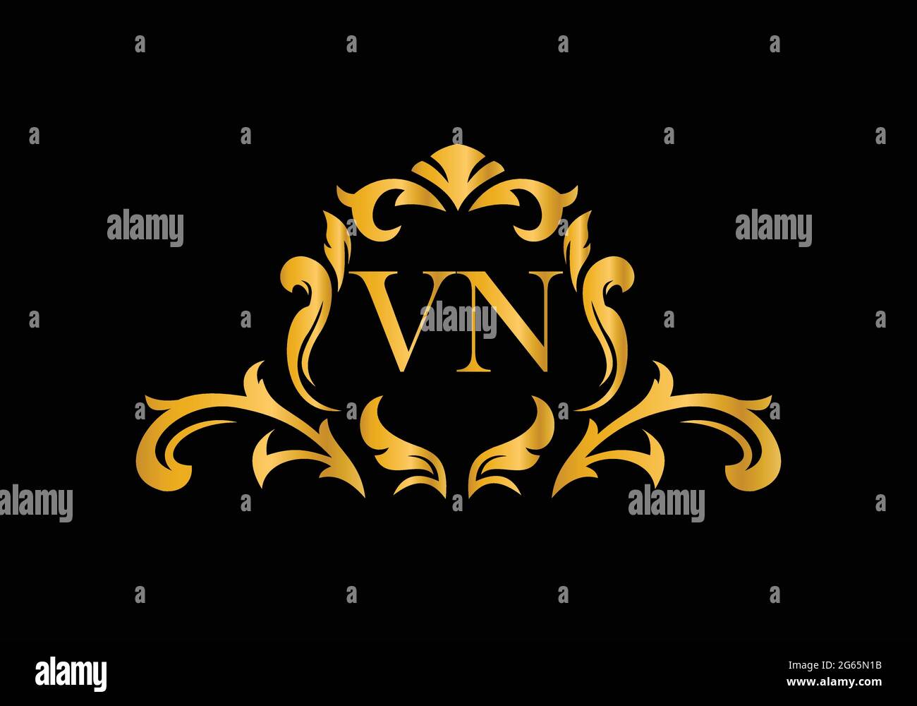 Lettres de luxe VN. Alphabet floral doré . Initiales du monogramme parfaitement pour les invitations de mariage, carte de voeux, logo, et autre design. Illustration de Vecteur
