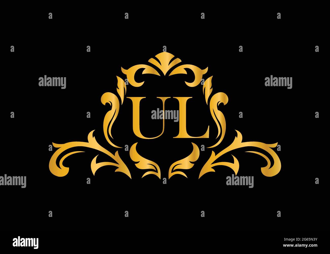 Lettres alphabétiques de luxe UL. Alphabet floral doré . Initiales du monogramme parfaitement pour les invitations de mariage, carte de voeux, logo, et autre design. Illustration de Vecteur