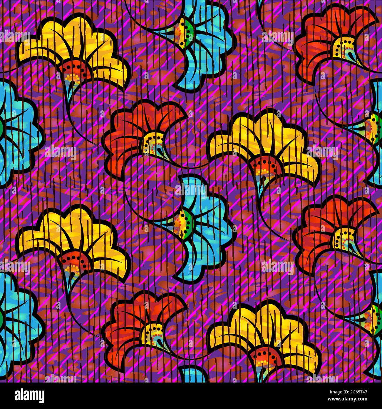 Tissu African Wax Print, décoration ethnique faite main sans couture, motifs tribaux éléments floraux. Texture vectorielle, textile afro coloré Illustration de Vecteur