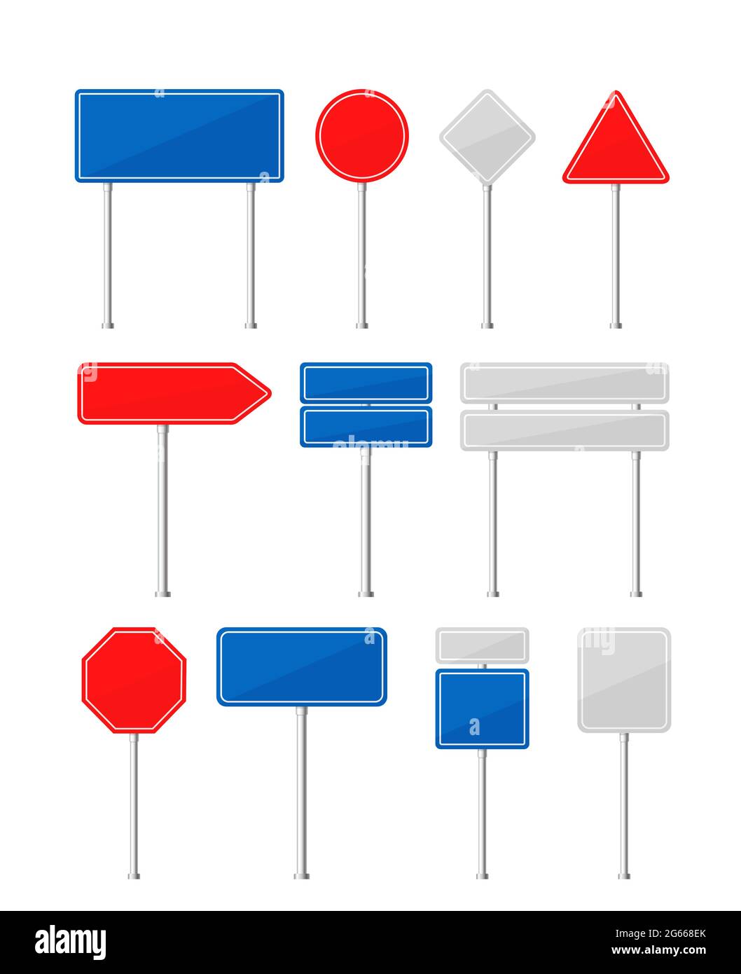 Jeu d'illustrations vectorielles plates de panneaux de signalisation routière. Modèle de collection pour le texte ou les symboles Illustration de Vecteur