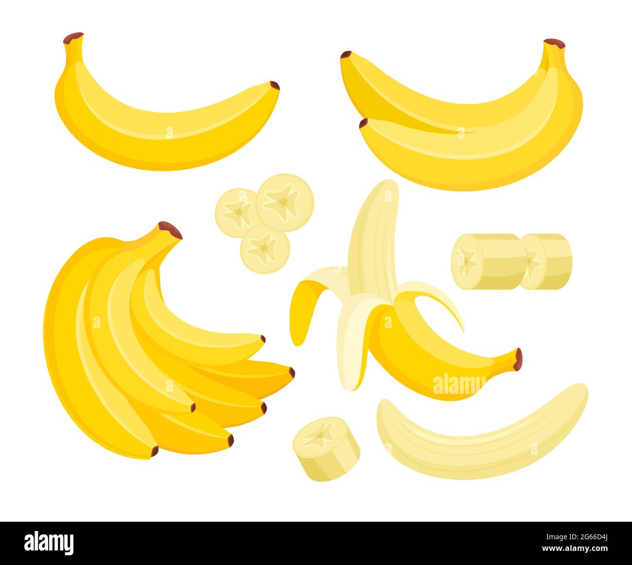 Ensemble d'illustrations vectorielles plates colorées banane jaune Illustration de Vecteur