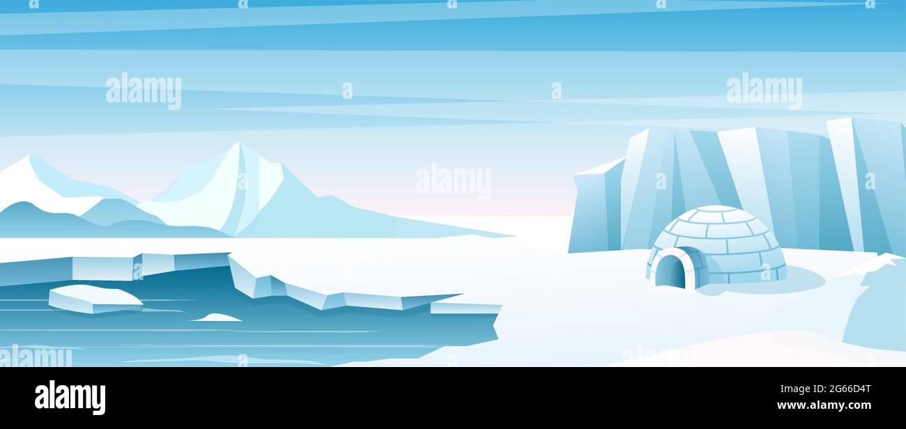 Paysage arctique avec illustration vectorielle plate de la maison de glace Illustration de Vecteur