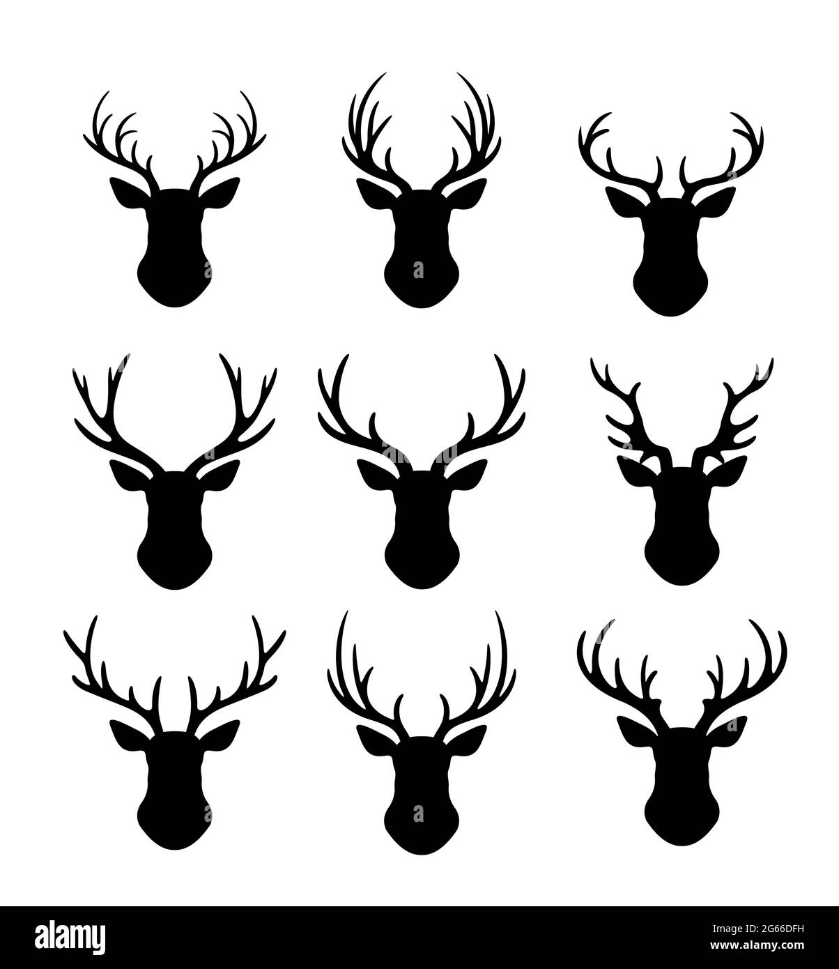 Ensemble d'illustrations vectorielles plates à motif rennes avec bois. La tête des deers avec des cornes isolées sur fond blanc collection. Saison de Noël Illustration de Vecteur