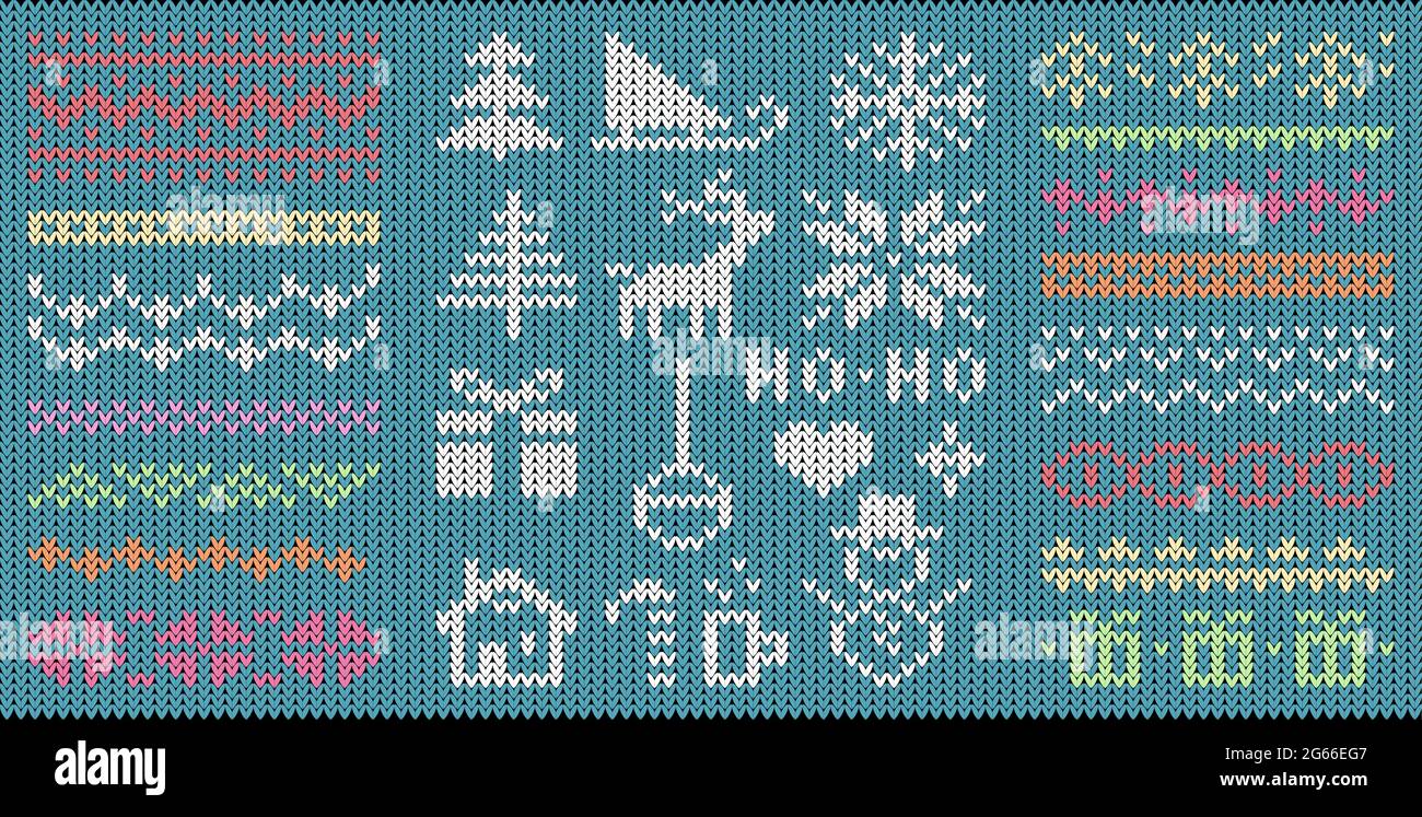 Ensemble d'illustrations vectorielles plates à motifs et symboles de Noël tricotés Illustration de Vecteur
