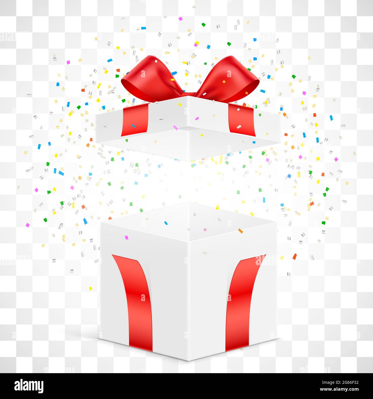 Boîte cadeau blanche avec confettis colorés éclatés, isolés sur le fond.  Maquette de boîte-cadeau vectorielle Image Vectorielle Stock - Alamy