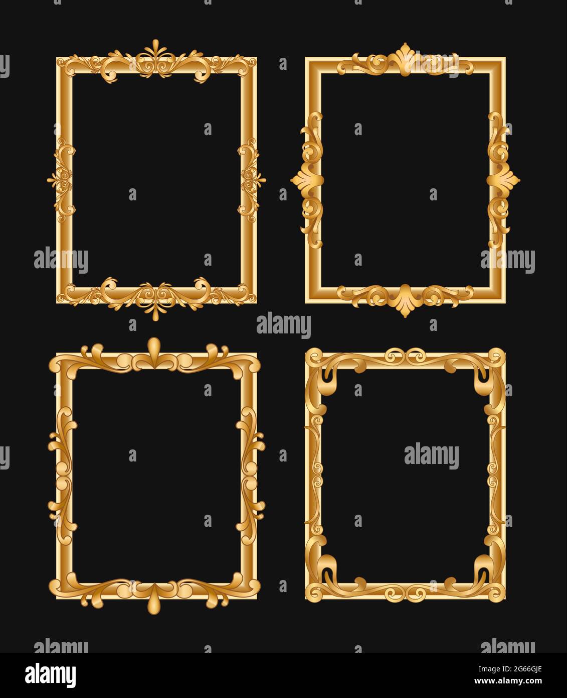 Ensemble de cadres vectoriels décoratifs vintage doré. Bordure en filigrane avec illustration de l'espace de texte. Rectangles calligraphiques isolés avec espace de copie. Invitation Illustration de Vecteur